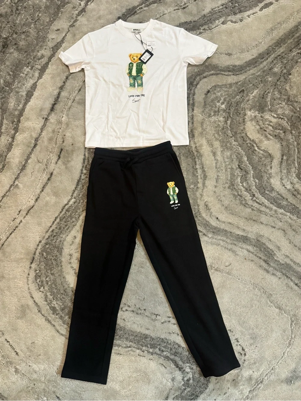 Fashion Nova Black & White Bear Graphic Kids Tee and Jogger Set